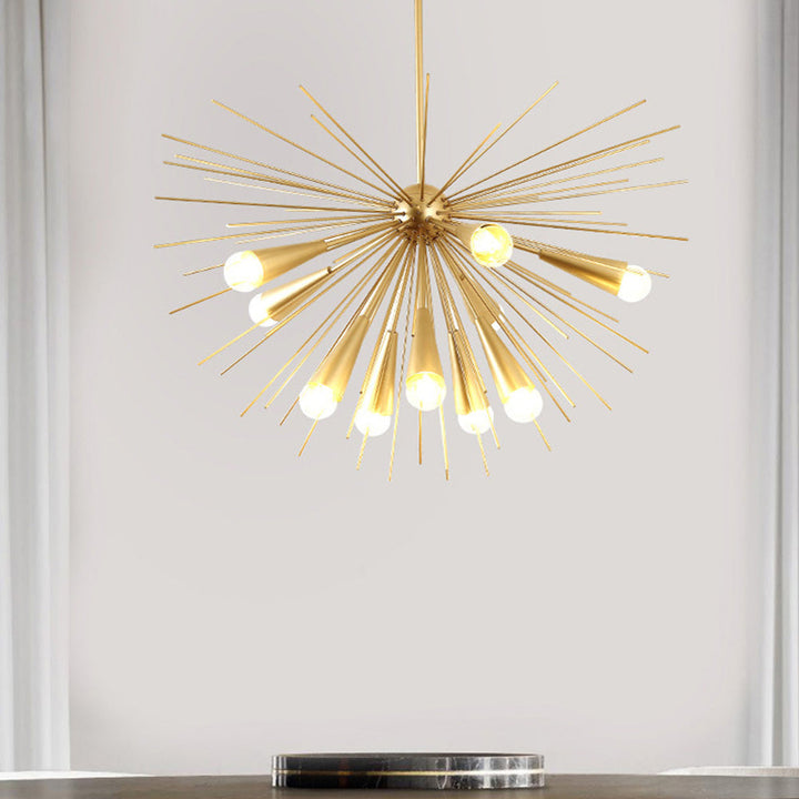 Mid-Century Modernist Brass Chandelier For Living Room