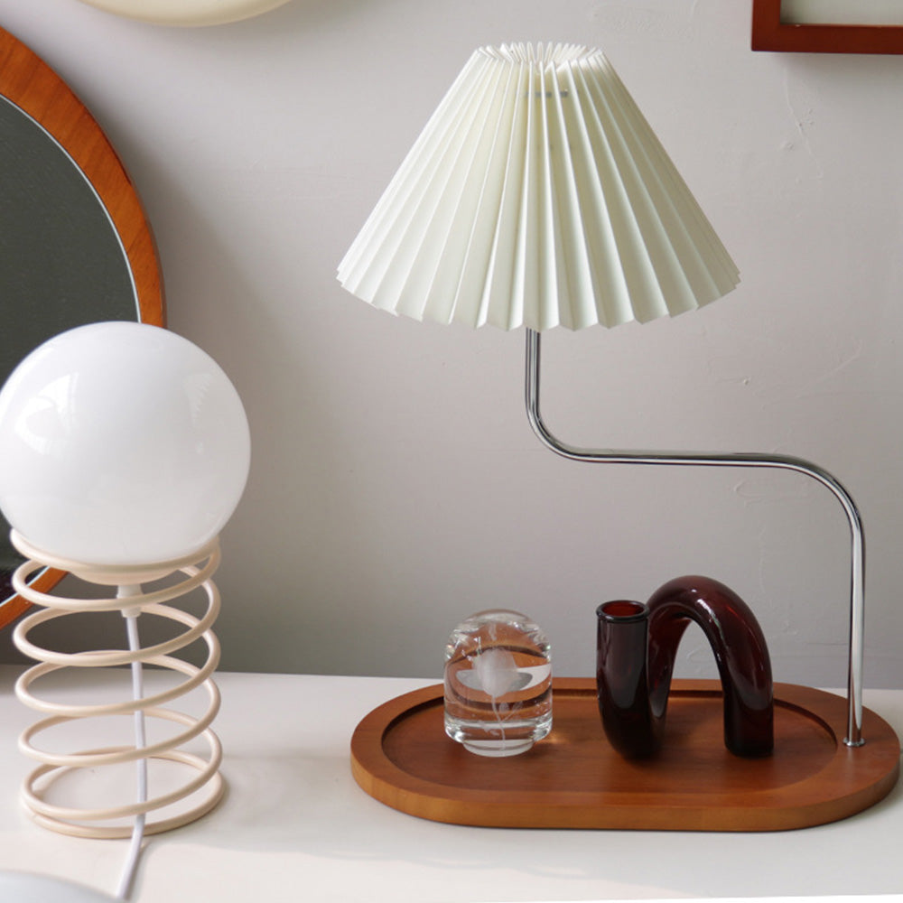 Solid Wood Retro Creative Pleated Table Lamp