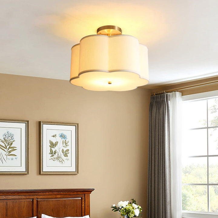 Simple White Flower Semi Flush Ceiling Light For Bedroom