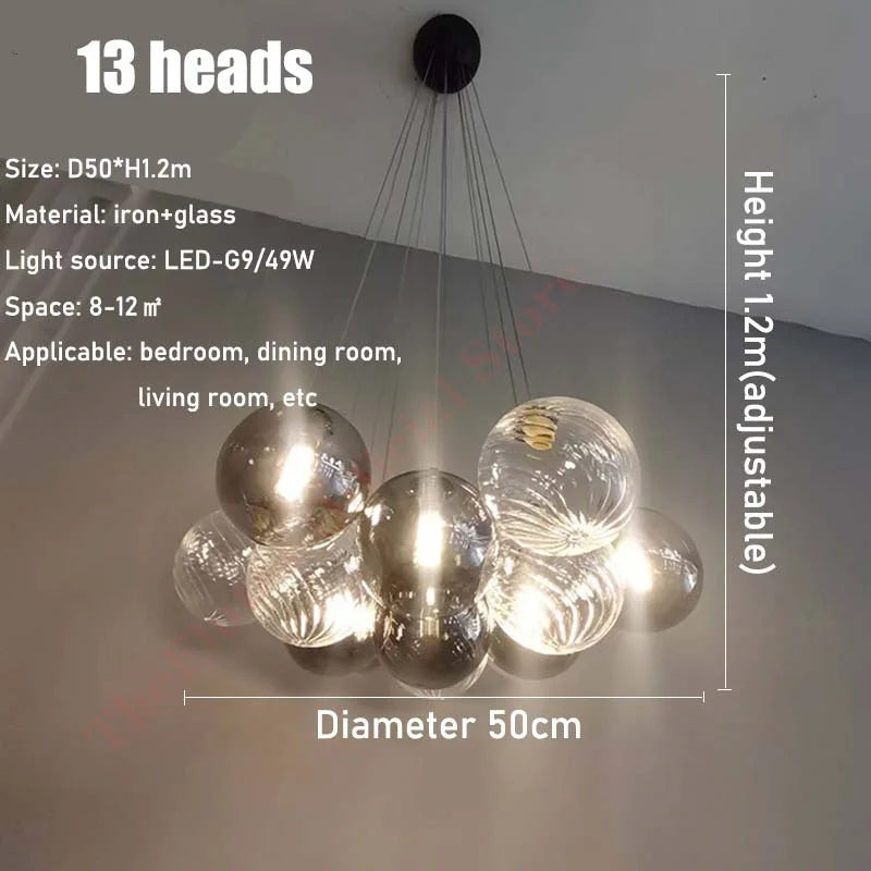 Grey Bubble Glass Ball LED Chandelier