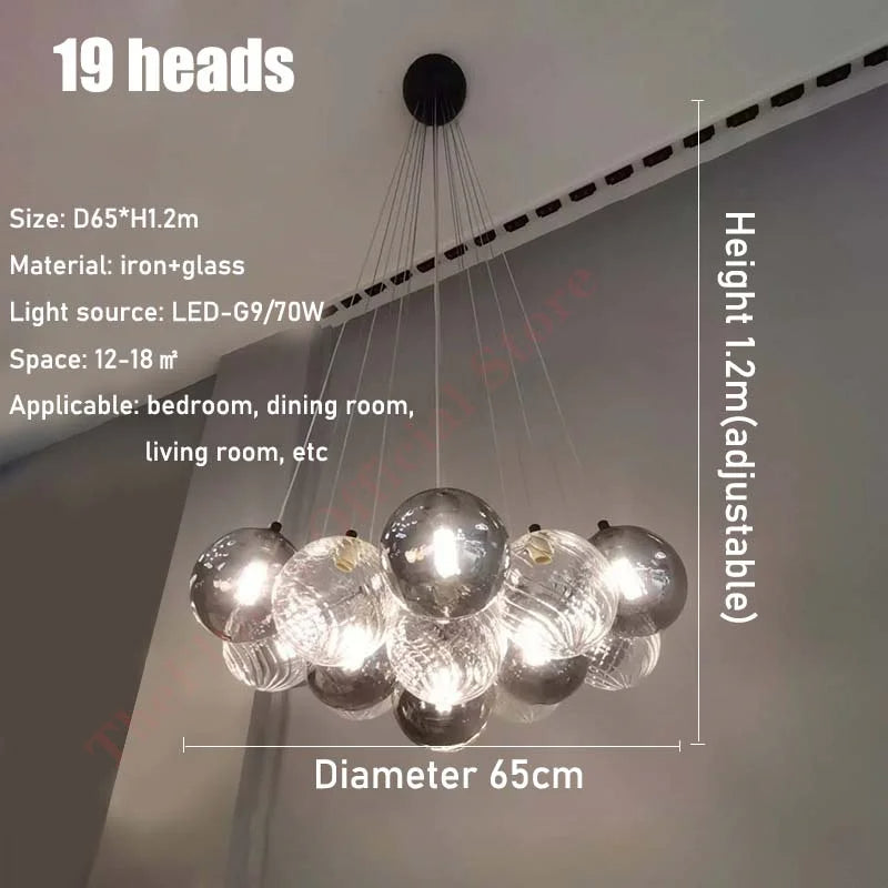 Grey Bubble Glass Ball LED Chandelier