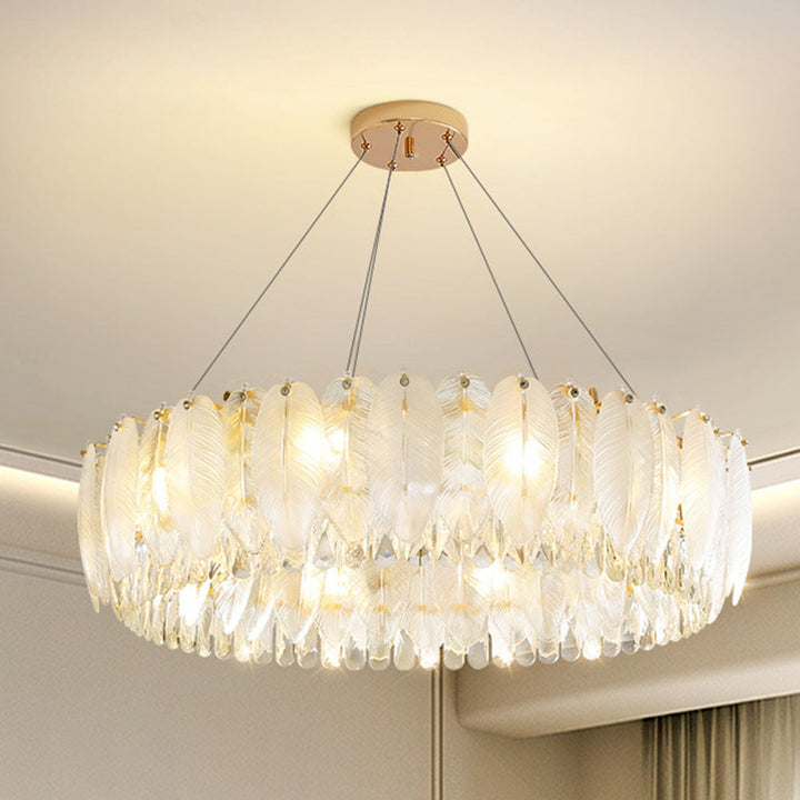 Feather Shape Crystal Glass Round Chandelier