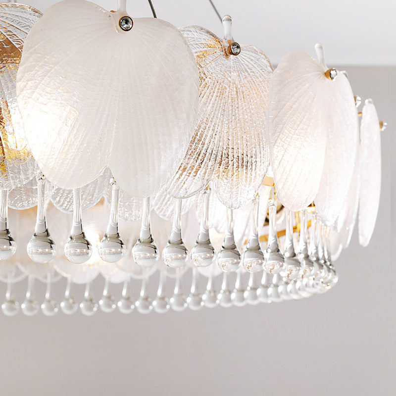 Feather Shape Crystal Glass Round Chandelier