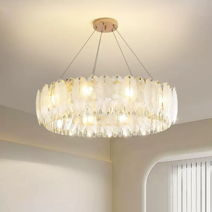 Feather Shape Crystal Glass Round Chandelier