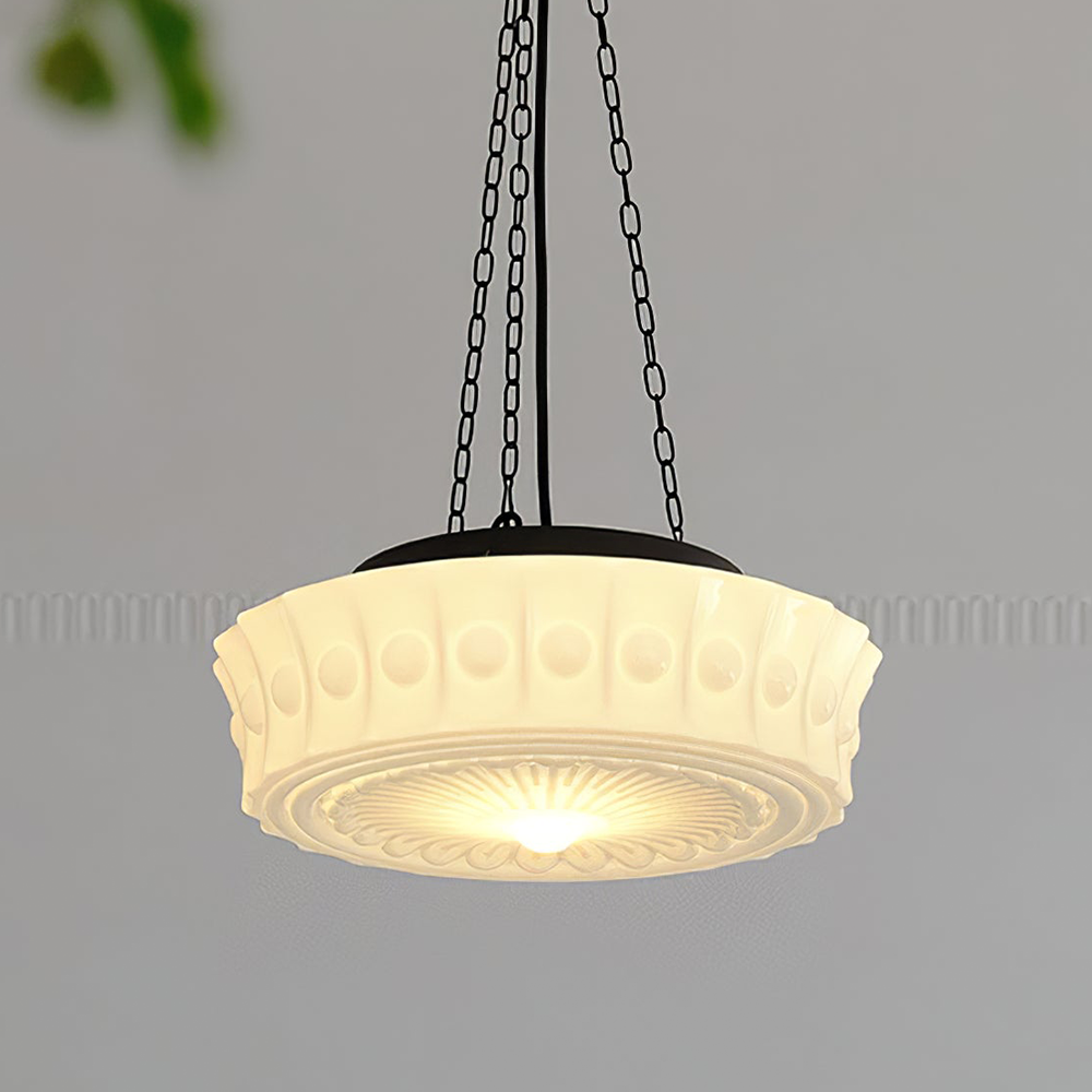 White Vintage Round Pendant Light