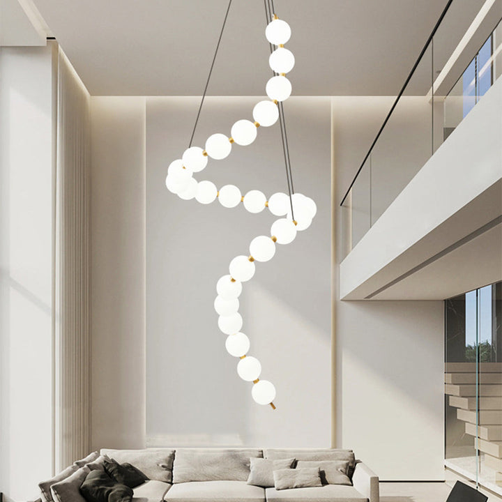 White LED Pearl Necklace Chandelier For Stair