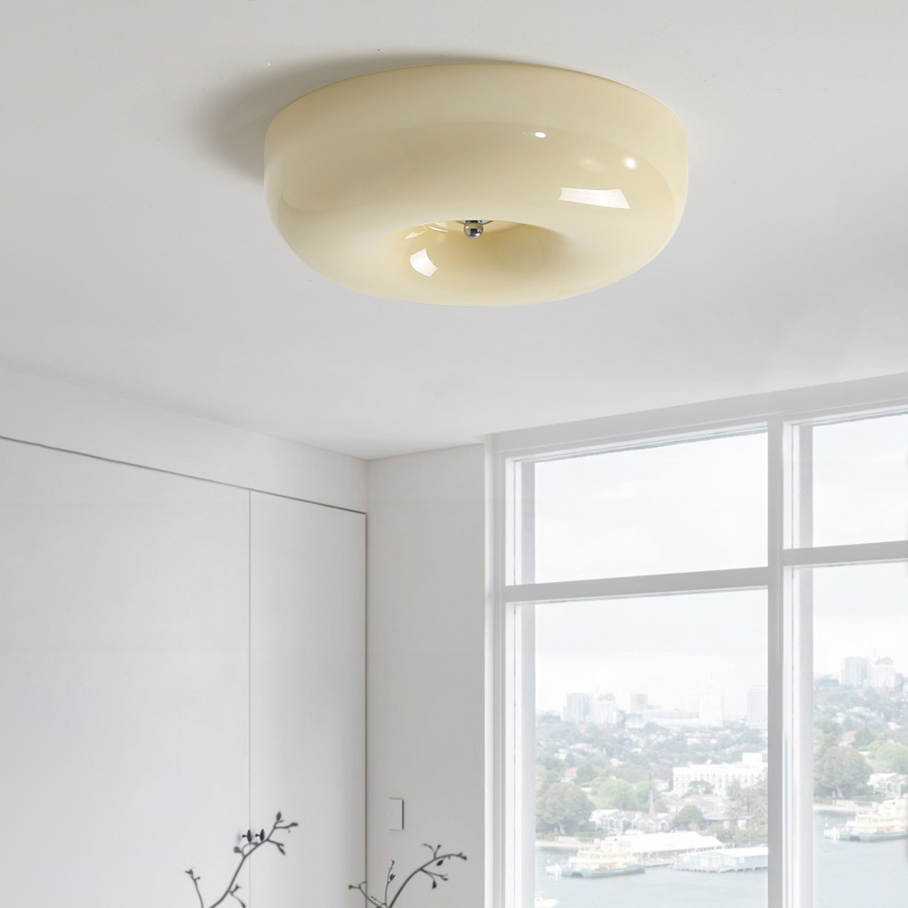 Cream Round Ceiling Lamp Simple Glass Ceiling Light For Bedroom