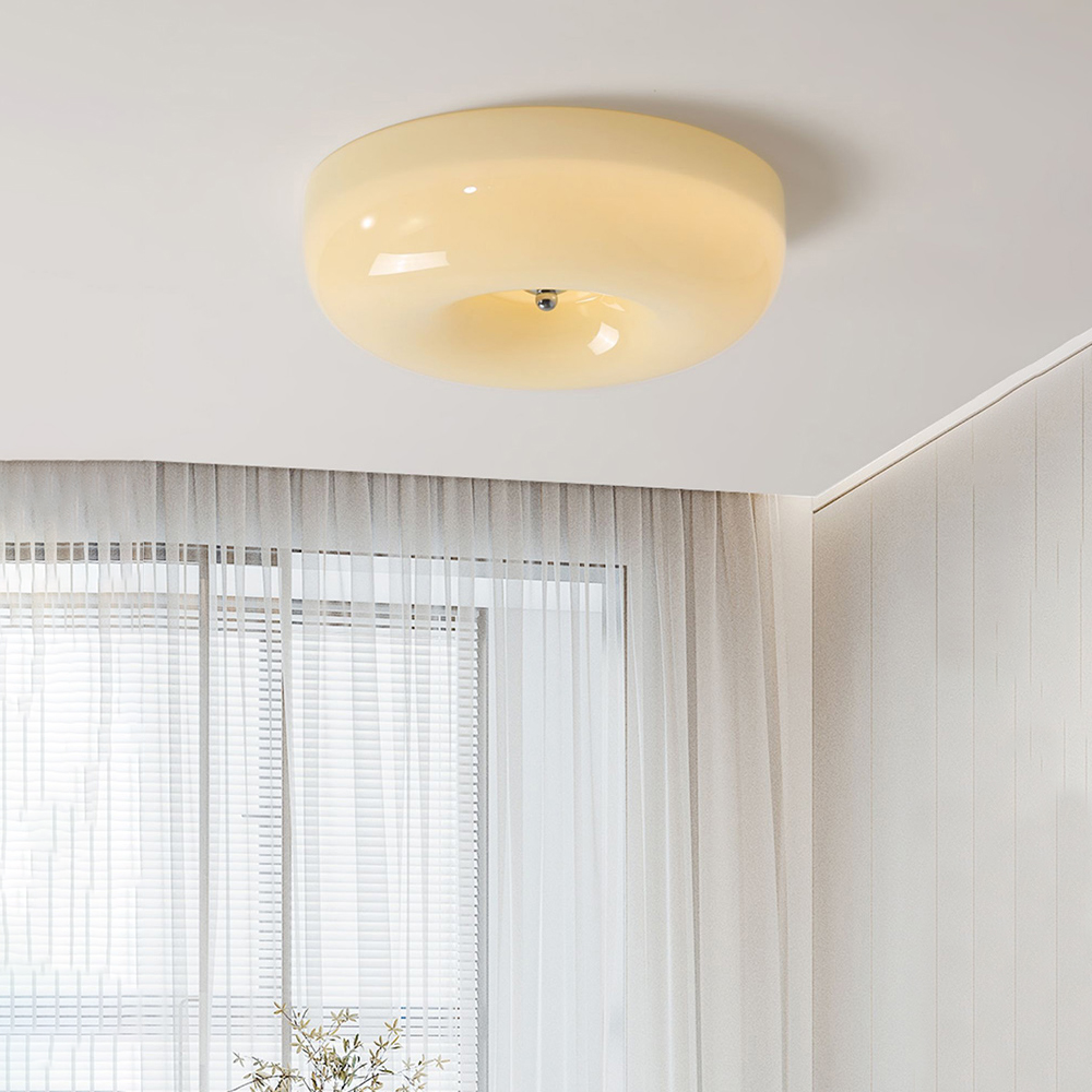 Cream Round Ceiling Lamp Simple Glass Ceiling Light For Bedroom