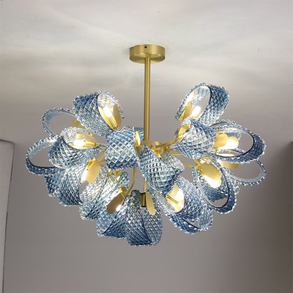 Luxury Style Gorgeous Blue Chandelier Modern Copper Glass Chandelier