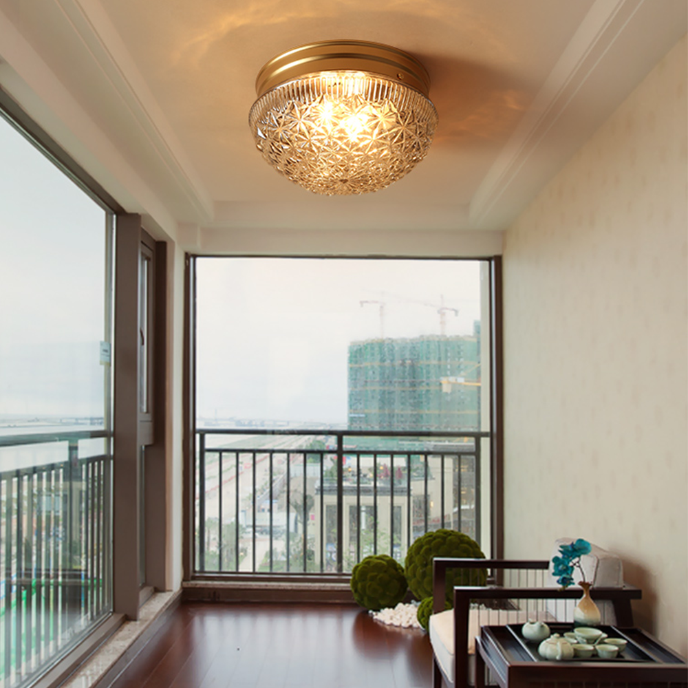 Clear Ribbed Glass Ceiling Light Fixture for Bedroom