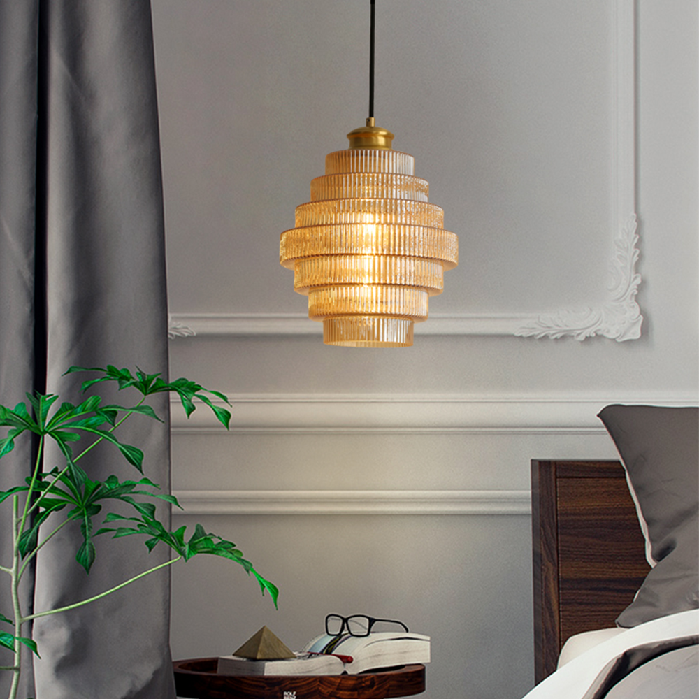 Antique Stripped Glass Brass Pendant Light