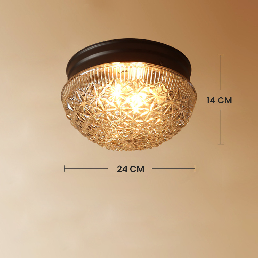 Clear Ribbed Glass Ceiling Light Fixture for Bedroom