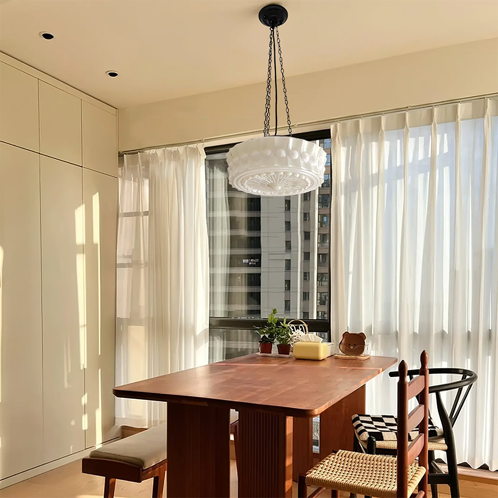 White Vintage Round Pendant Light