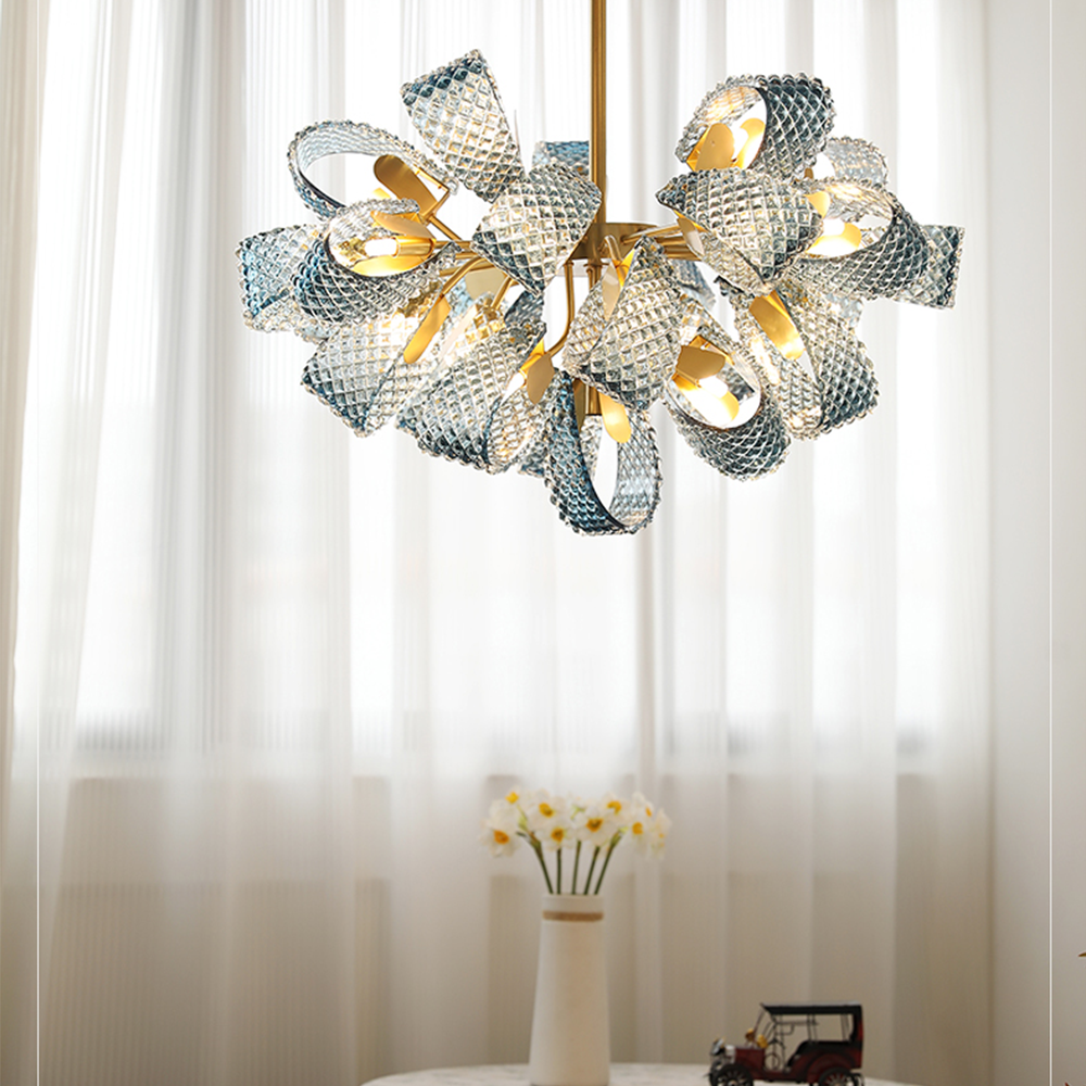 Luxury Style Gorgeous Blue Chandelier Modern Copper Glass Chandelier