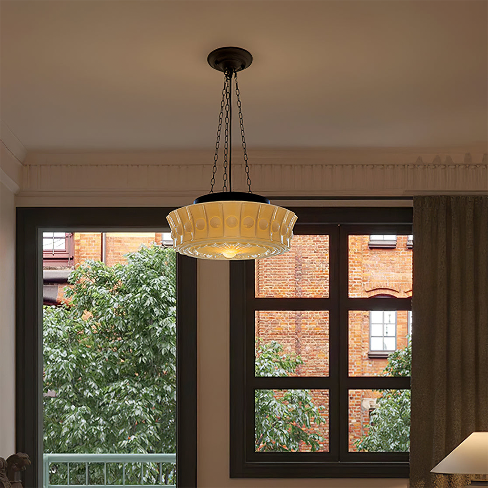 White Vintage Round Pendant Light