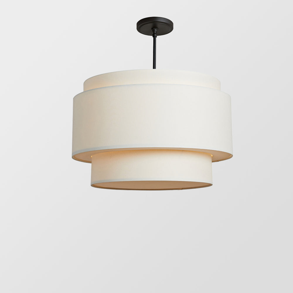 Beige Tiered Linen Drum Pendant Light