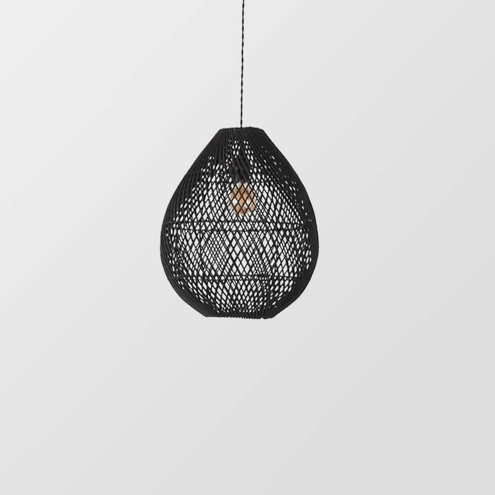 Boho Rattan Handwoven Black Pendant Light