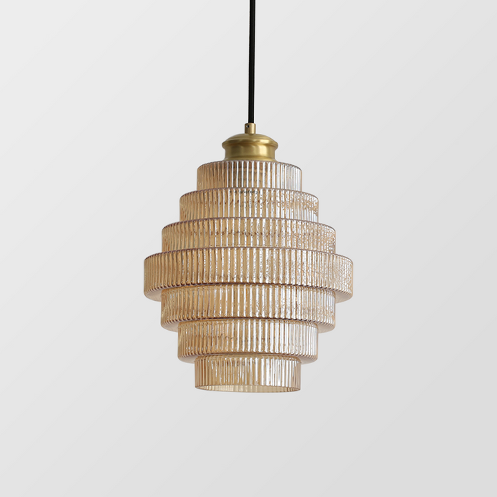 Antique Stripped Glass Brass Pendant Light