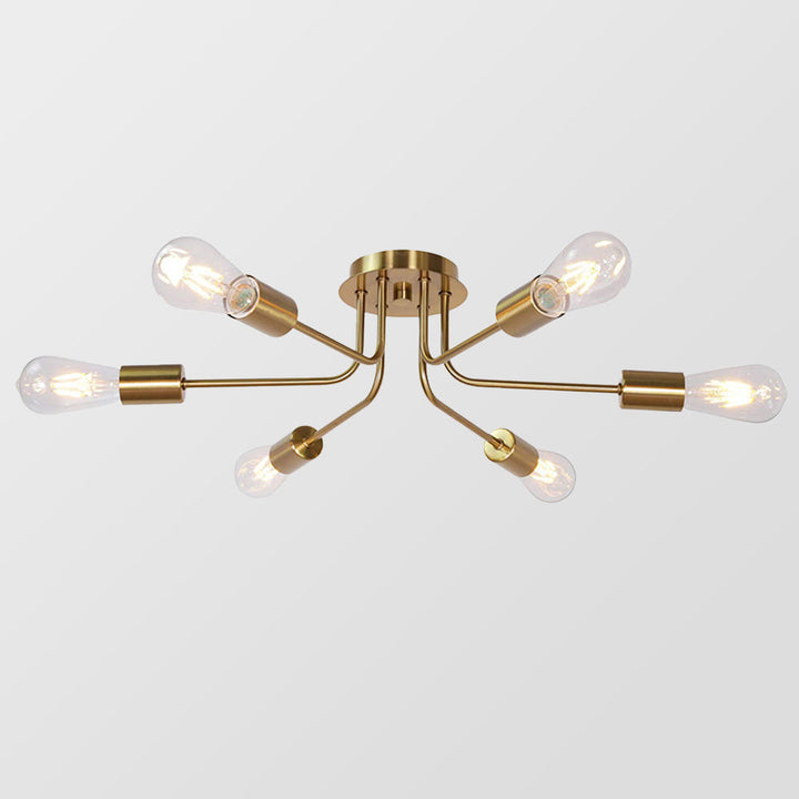 Modern 6-Light Gold Glass Semi Flush Chandelier