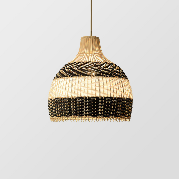 Vintage Rattan Handwoven White and Black Pendant Light