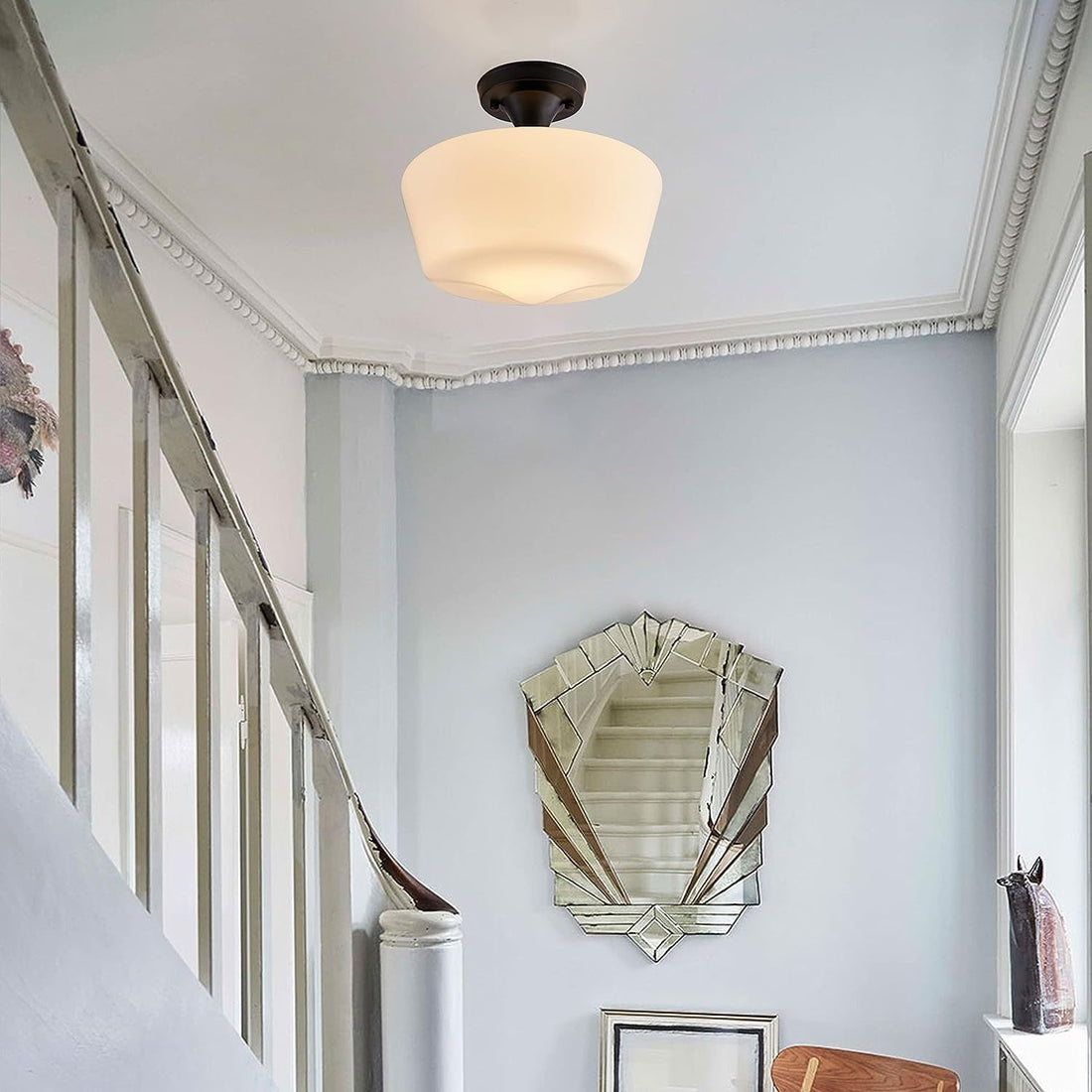 Bauhaus Cream Brass Hallway Ceiling Light