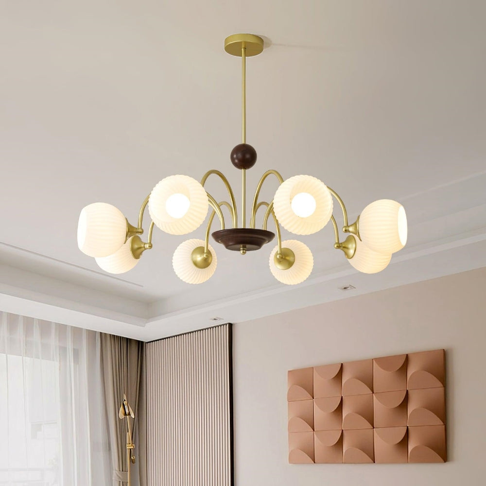 Contemporary Cream Ribbed Glass Chandelier