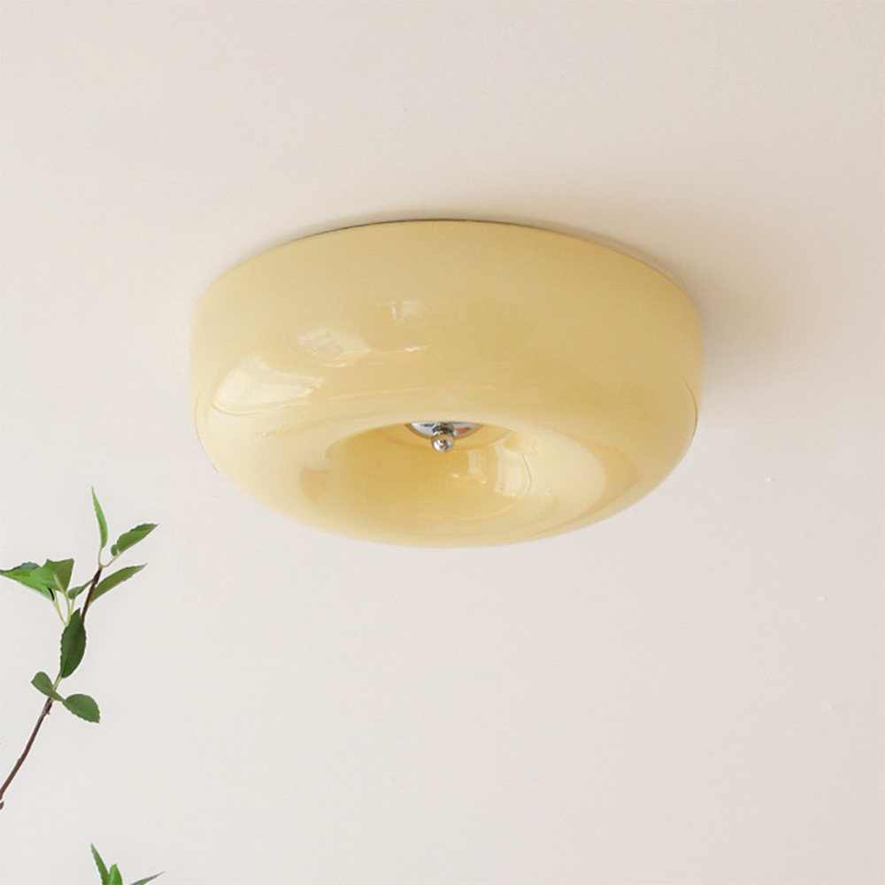 Cream Round Ceiling Lamp Simple Glass Ceiling Light For Bedroom