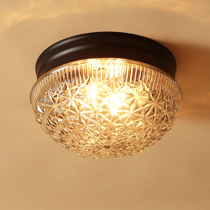 Clear Ribbed Glass Ceiling Light Fixture for Bedroom