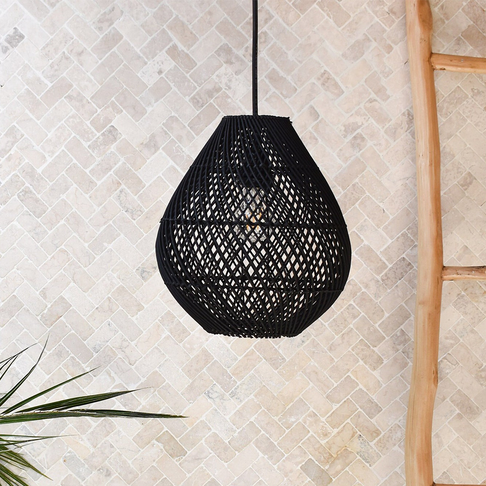 Boho Rattan Handwoven Black Pendant Light