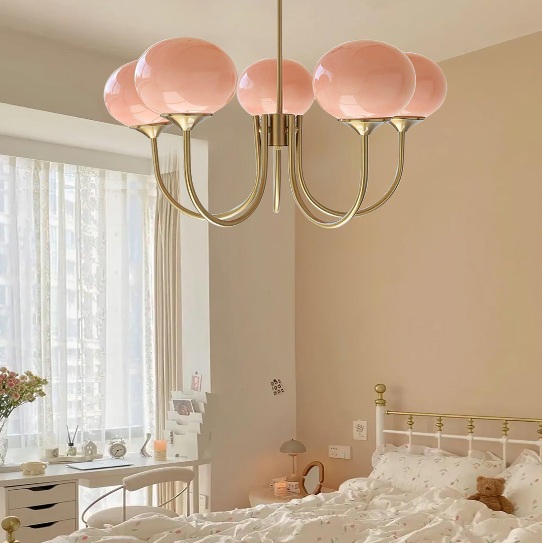 Bubble Pink Glass Marshmallow Chandelier