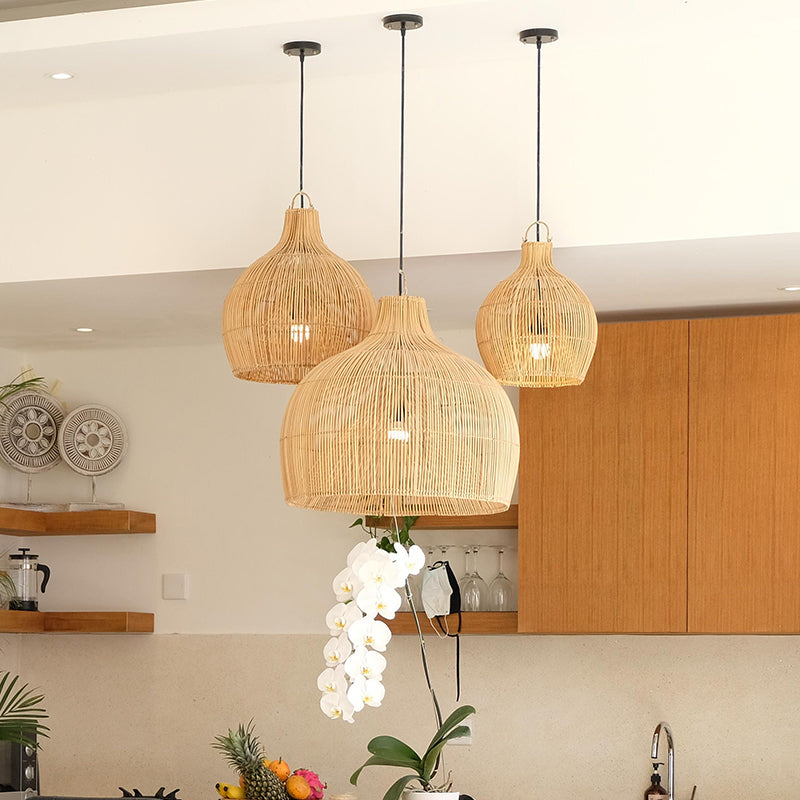 Boho Wicker Lamp Shades Handwoven Kitchen Island Pendant Light