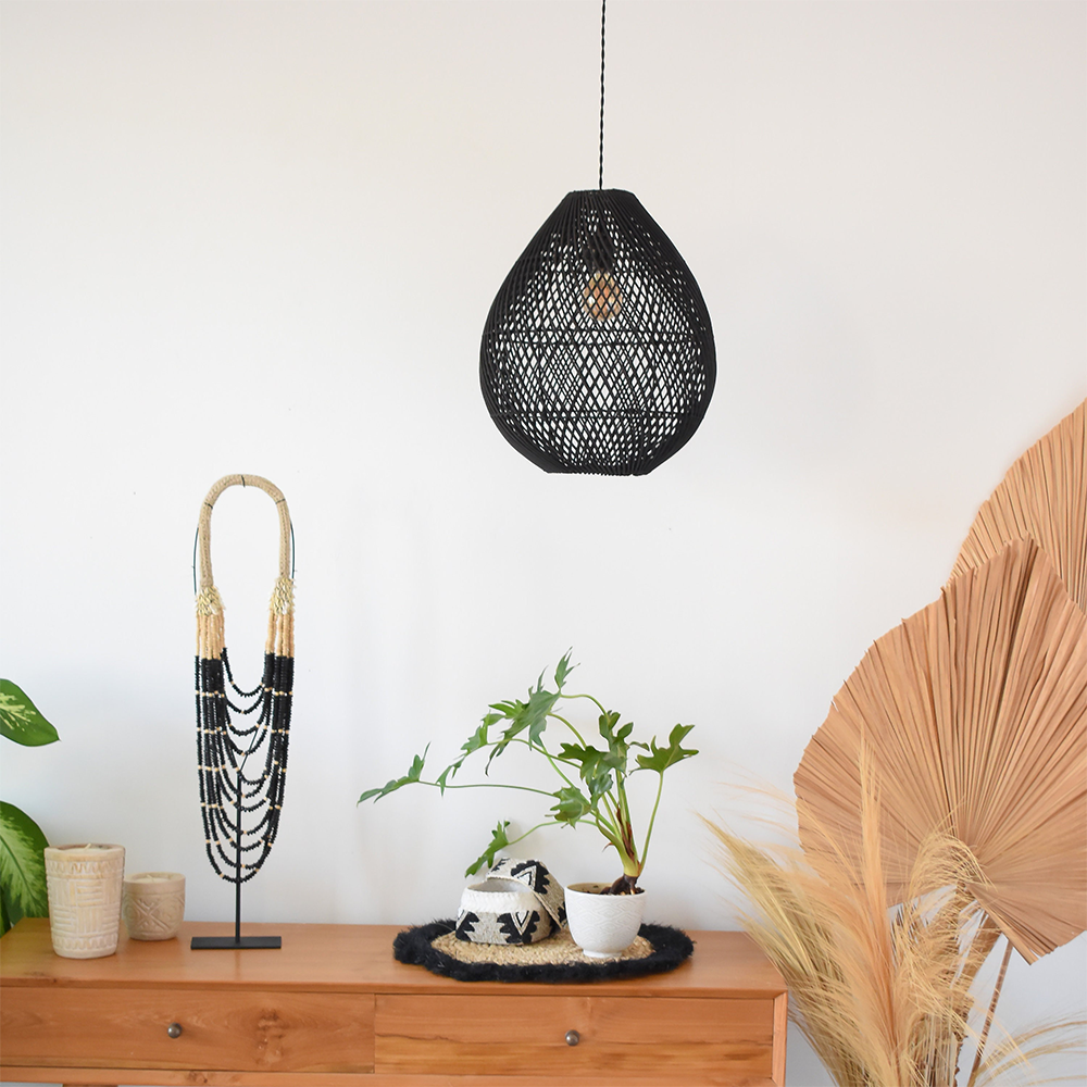 Boho Rattan Handwoven Black Pendant Light