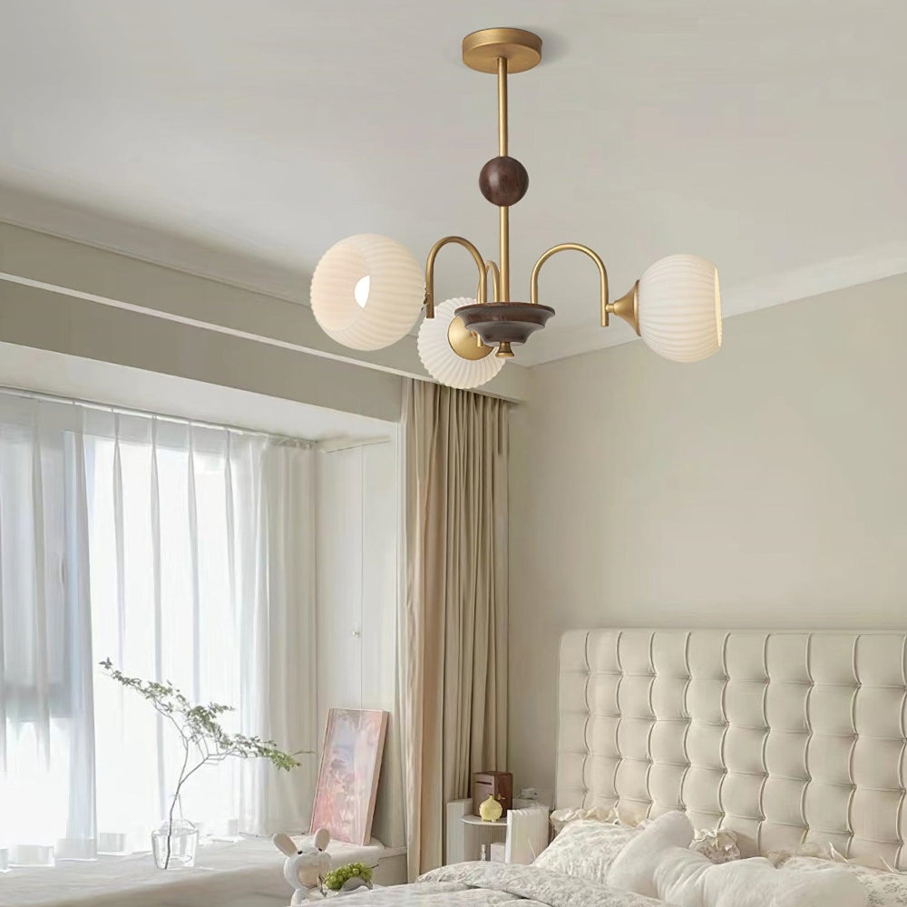 Contemporary Cream Ribbed Glass Chandelier