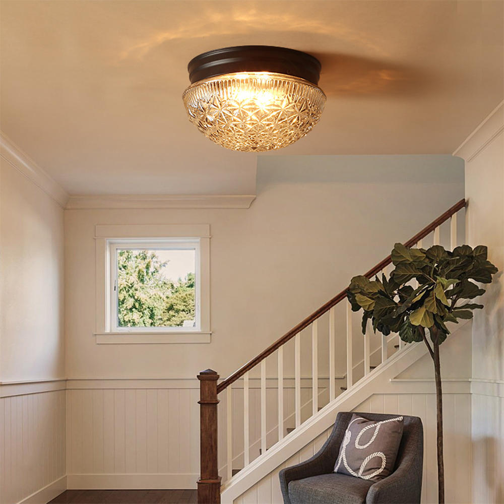 Clear Ribbed Glass Ceiling Light Fixture for Bedroom