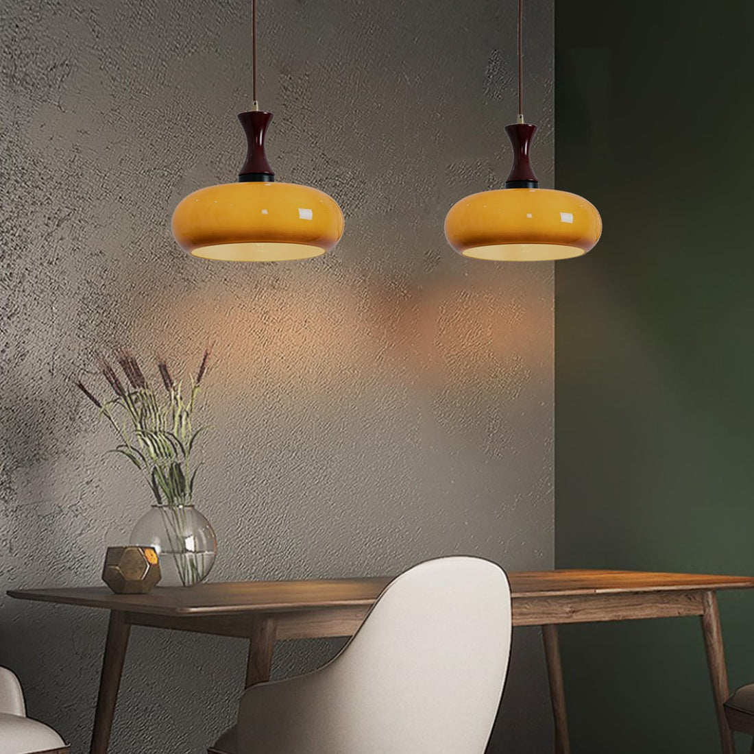 Wooden Yellow Dome Pendant Light for Kitchen Islands