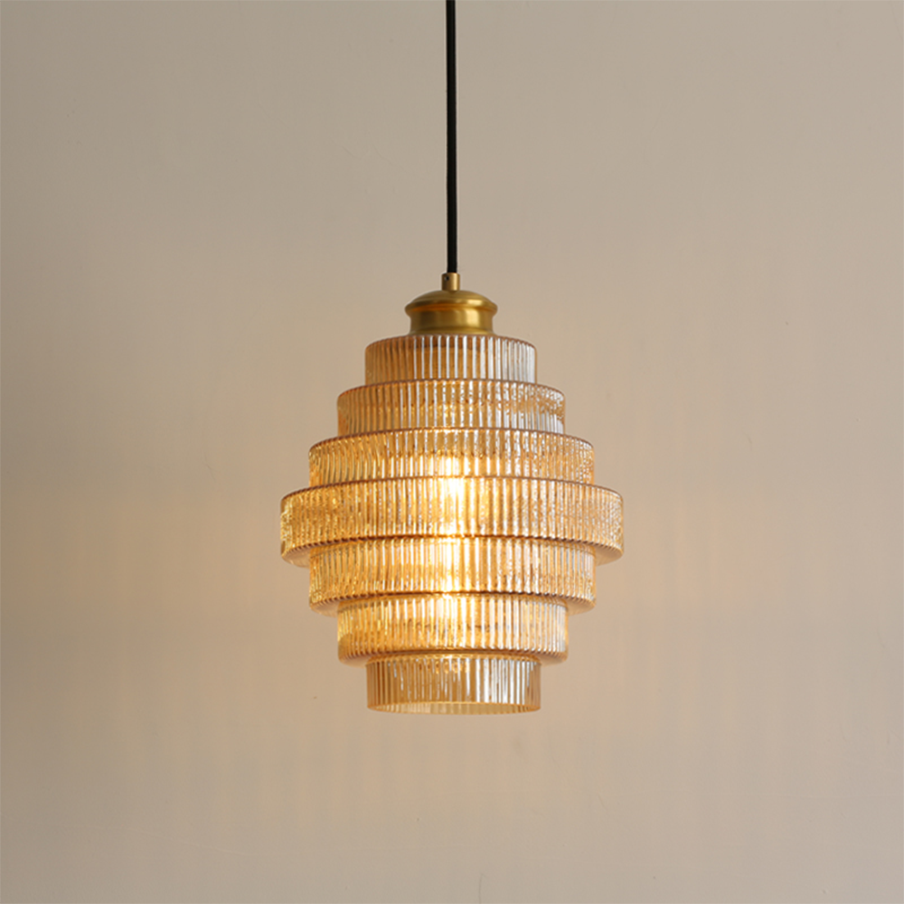 Antique Stripped Glass Brass Pendant Light