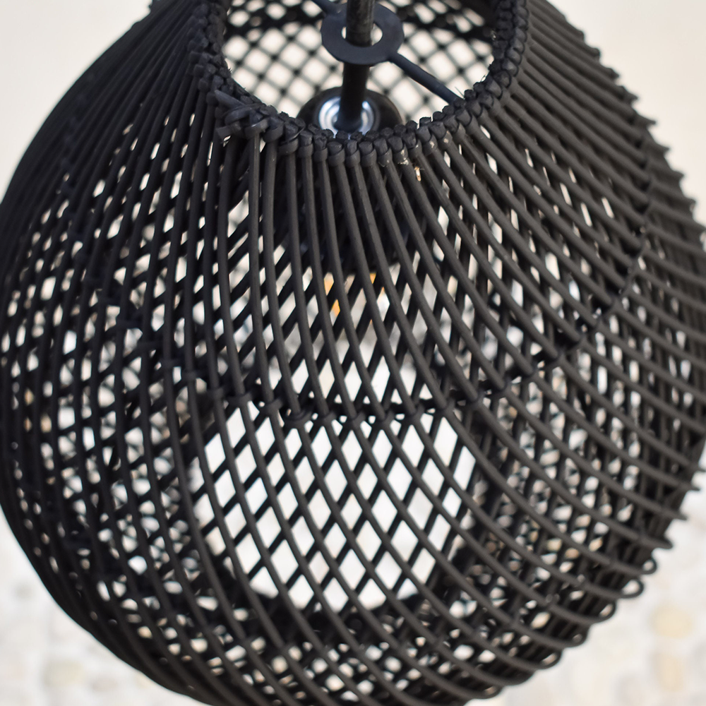 Boho Rattan Handwoven Black Pendant Light