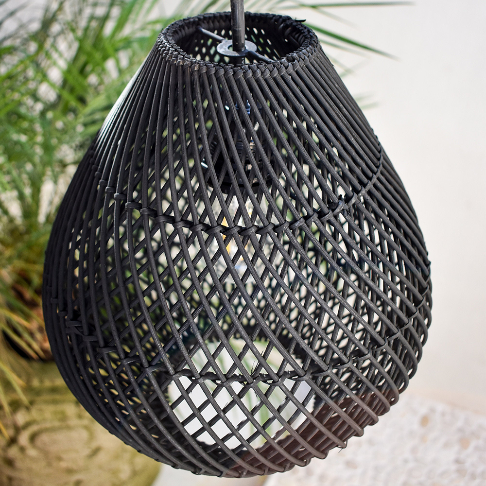 Boho Rattan Handwoven Black Pendant Light