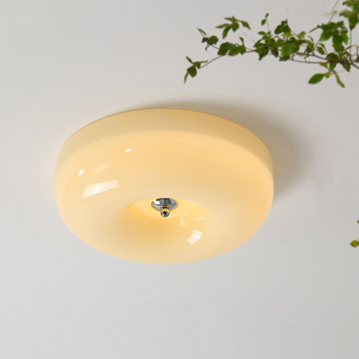 Cream Round Ceiling Lamp Simple Glass Ceiling Light For Bedroom