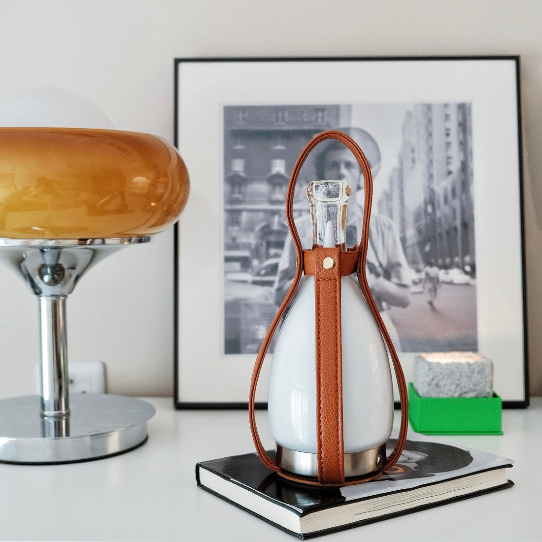 Bell Portable Leather Glass Table Lamp