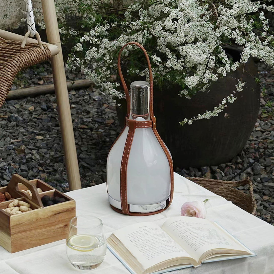 Bell Portable Leather Glass Table Lamp