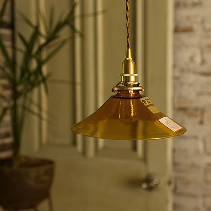 Vintage Single Head Retro Amber Glass Pendant Light