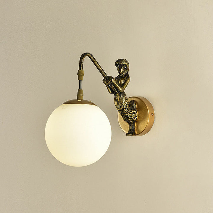 Vintage White Glass Ball Wall Light