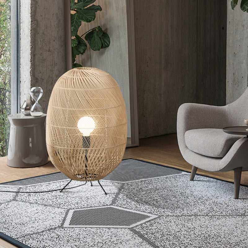 Natural Rattan Midi Floor Lamp for Living Room