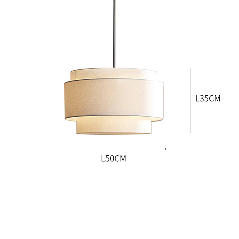 Beige Tiered Linen Drum Pendant Light