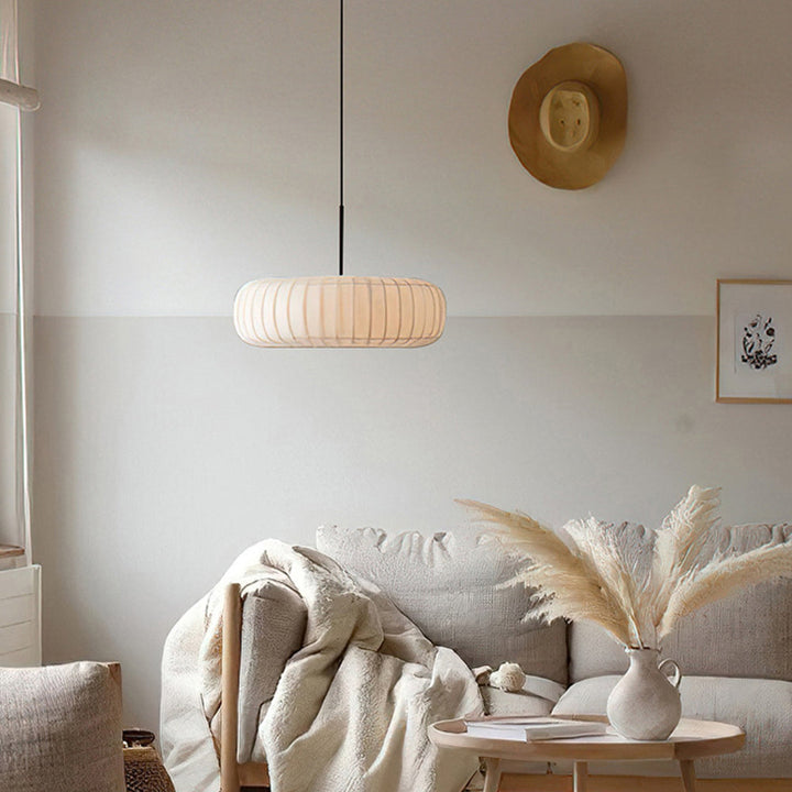 White Fabric Hanging Light Pumpkin Shape Pendant Light