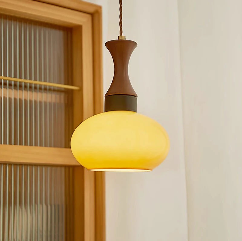 Wooden Yellow Dome Pendant Light for Kitchen Islands