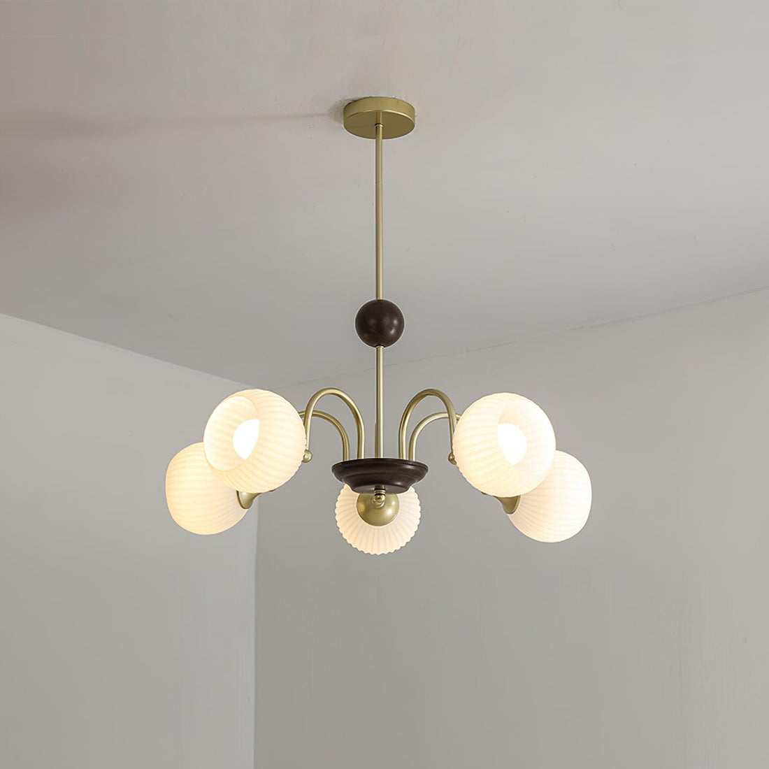 Contemporary Cream Ribbed Glass Chandelier