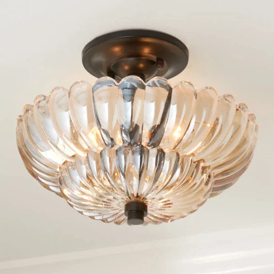 Vintage Amber Glass Semi-Flush Ceiling Light