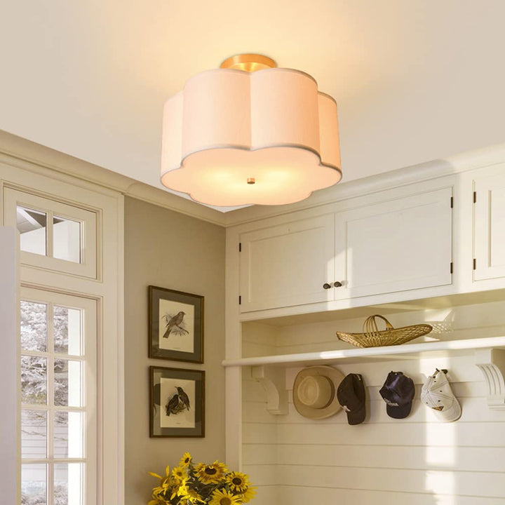 Simple White Flower Semi Flush Ceiling Light For Bedroom